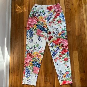 Vintage Ralph Lauren Vibrant Floral Prints High Waist Cotton Pant Size 8